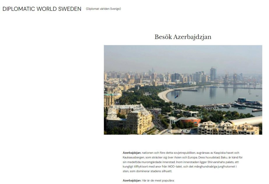 “Diplomatic World Sweden” Azərbaycanın görməli yerlərindən yazıb